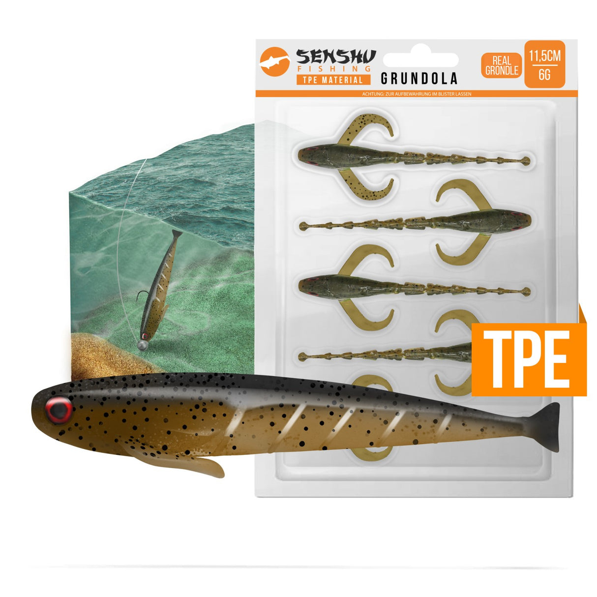 Senshu Grundel Kunstköder 11,5 cm – 5er Set für Raubfische