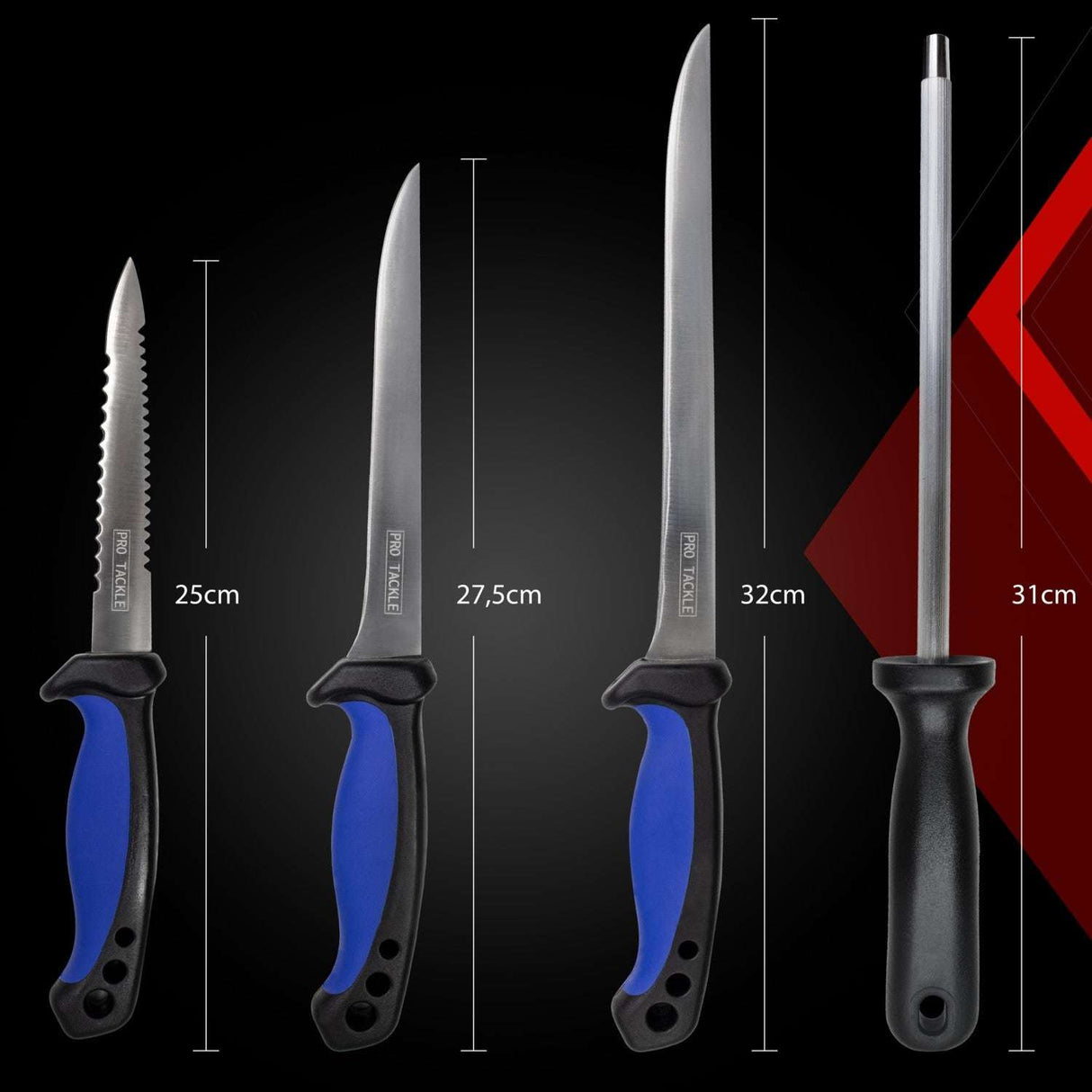 Eurocatch Pro Tackle Filetiermesser-Set – 3 Messer & Brett