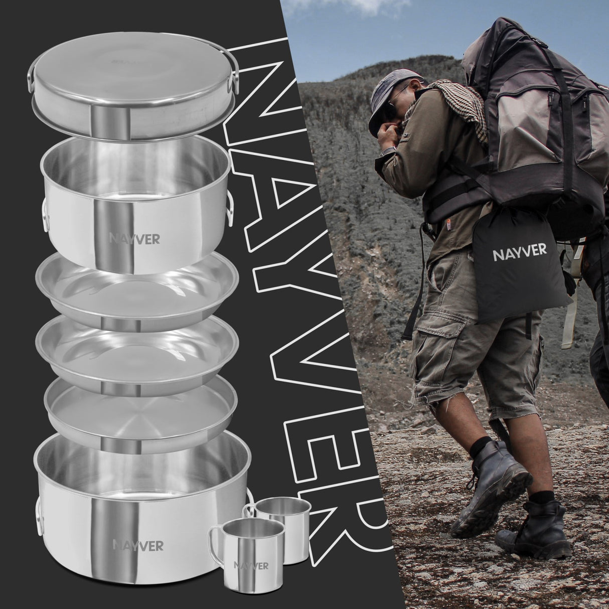 NAYVER Kochset - Outdoor Töpfe, Pfannen & Tassen