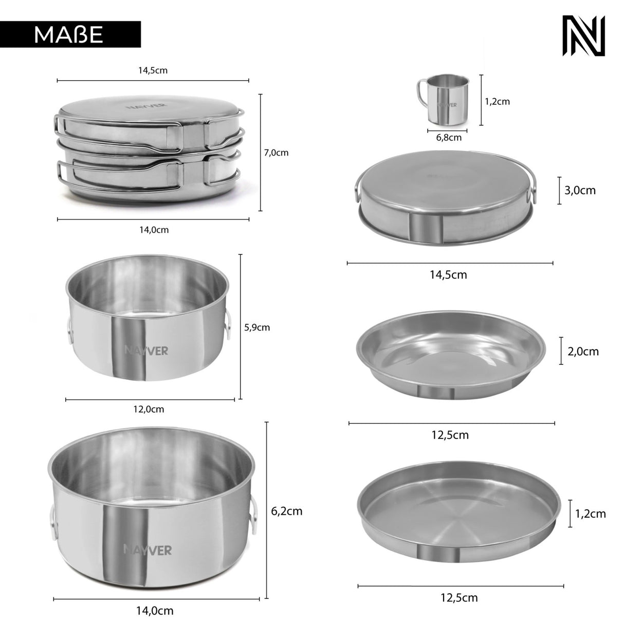 NAYVER Kochset - Outdoor Töpfe, Pfannen & Tassen