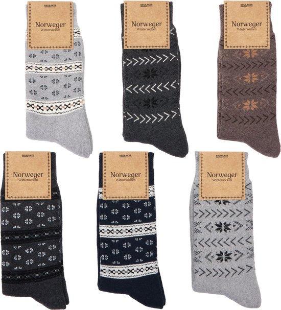 BRUBAKER 6 Paar norwegische Wintersocken