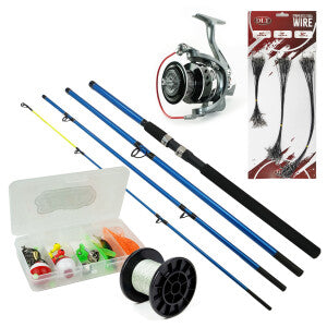 X2 | Komplettes Meeres- & Raubfisch-Angelset – Blue Drifter Travel Rute 2,70 m – Rolle 6000 – Geflochtene Schnur – Zubehör & Vorfächer