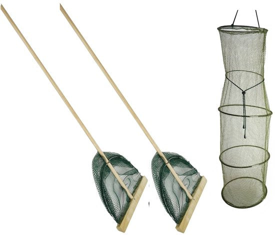 Eurocatch Garnelen Netz L Set mit 2 Netzen Aufbewahrungsnetz 30 cm und Holzstiel 107 cm
