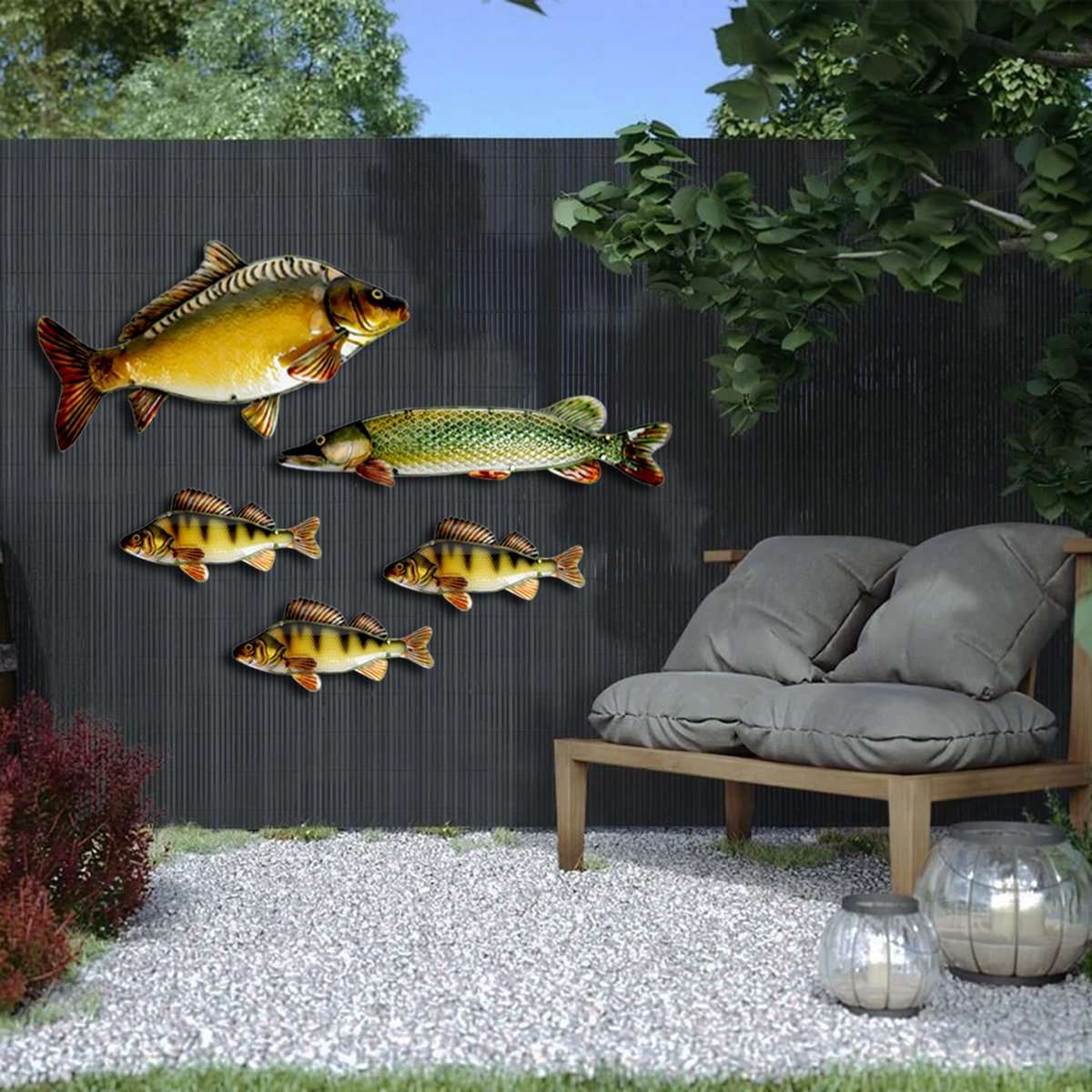 Eurocatch Barsch Wanddekoration 40cm 3D Metall & Glas Kunst