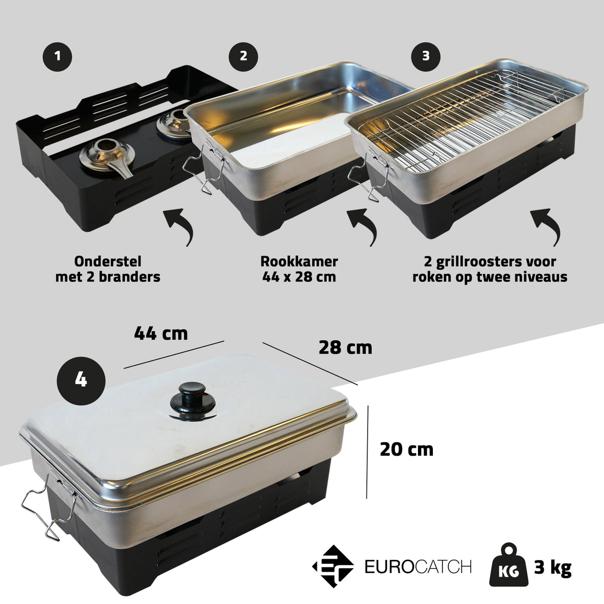 Eurocatch Edelstahl Tischräucherofen Deluxe 40x25x19cm