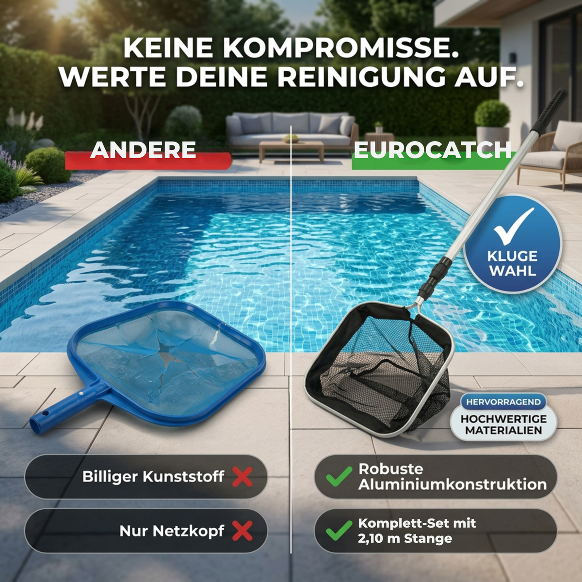 Eurocatch Teichnetz 2,10 m – 30x30x30 cm