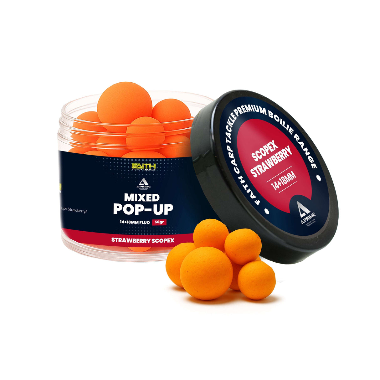 Faith A-Prime Pop-Ups - 14+18mm - 50g Strawberry & Scopex