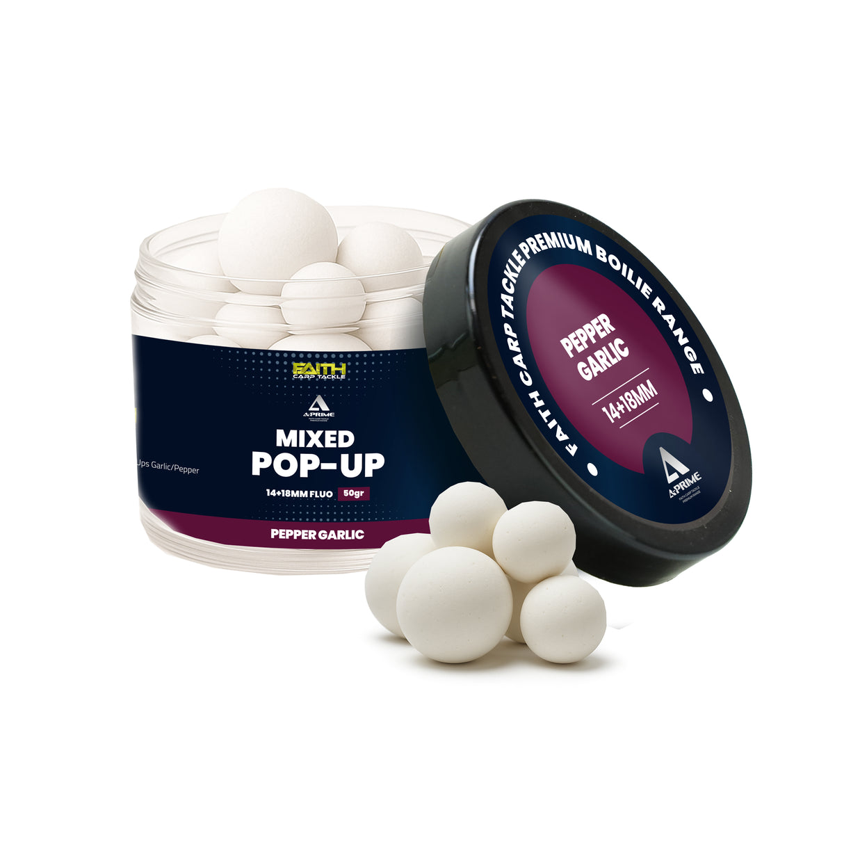 Faith A-Prime Pop-Ups - 14+18mm - 50g Garlic & Pepper