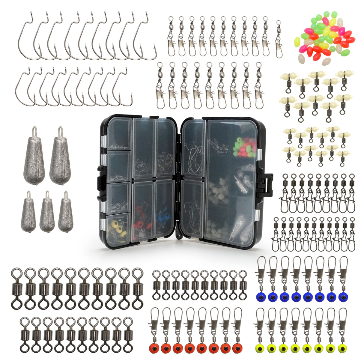 FISH-XPRO Hook & Swivel Set – 177-teilig mit Haken, Wirbeln & Tacklebox