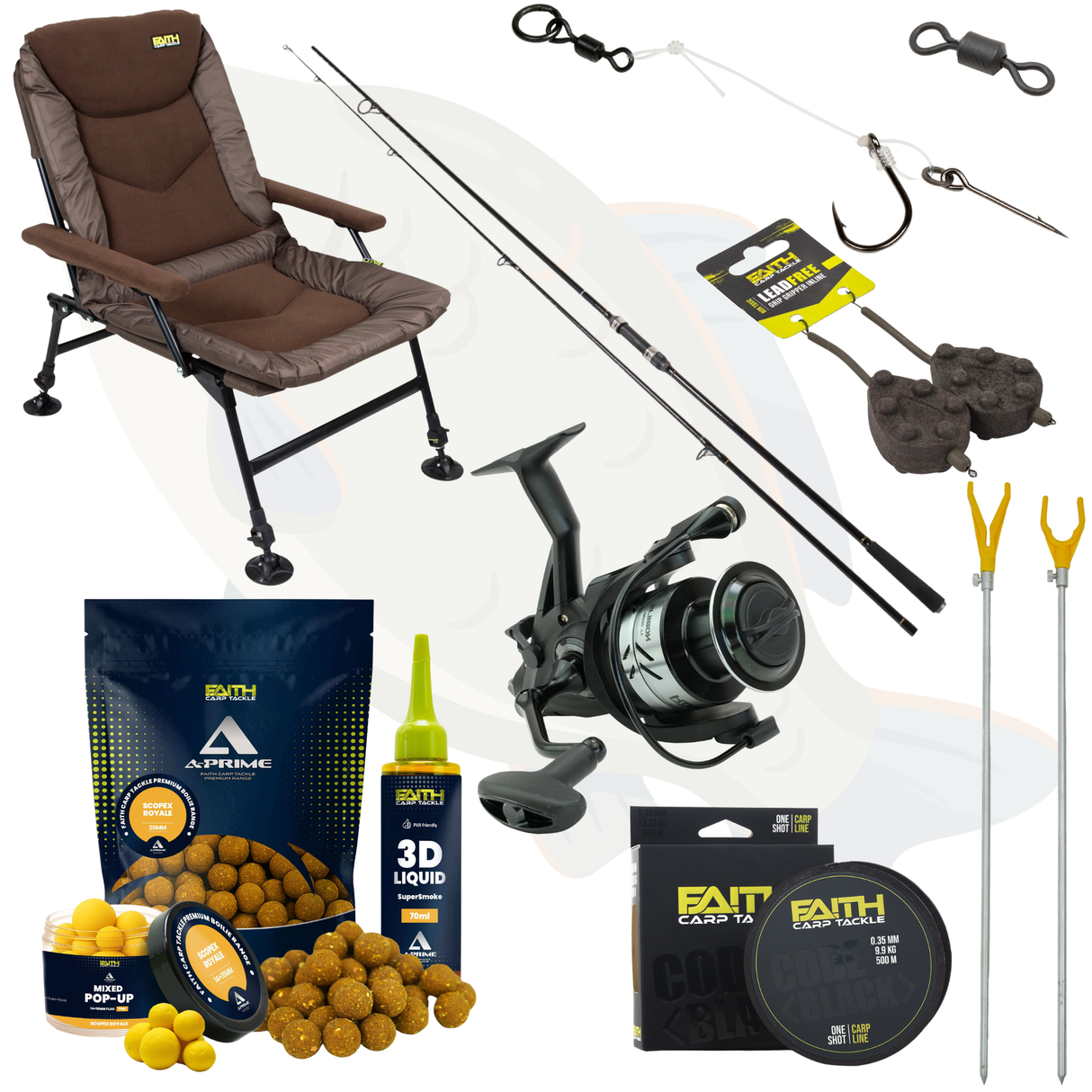 Ensemble complet Faith Karpfen avec canne, moulinet, fil, bouillettes et bas de ligne