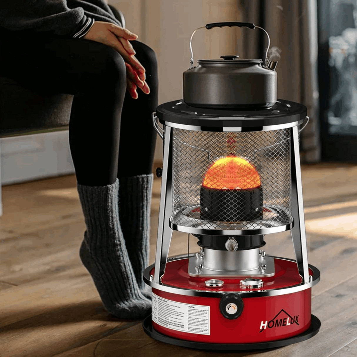 Homelux | Petroleumkachel mit Tragetasche – Kompakte Notheizung für Innen & Außen – 2600W – Mit Kraftstoffanzeige