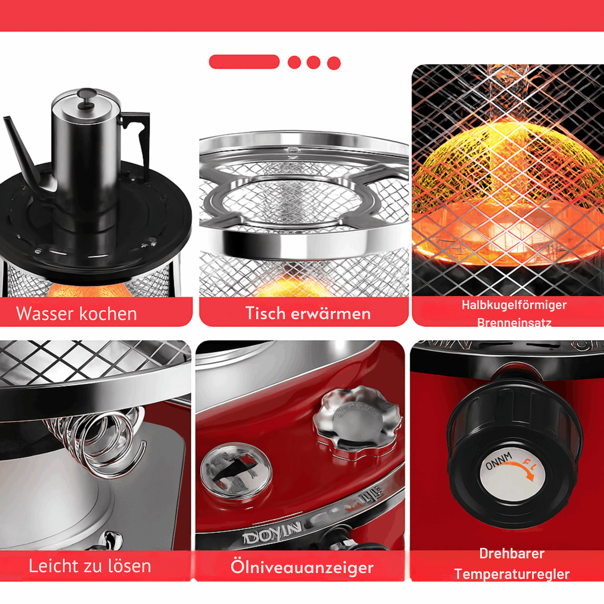 Homelux | Petroleumkachel mit Tragetasche – Kompakte Notheizung für Innen & Außen – 2600W – Mit Kraftstoffanzeige