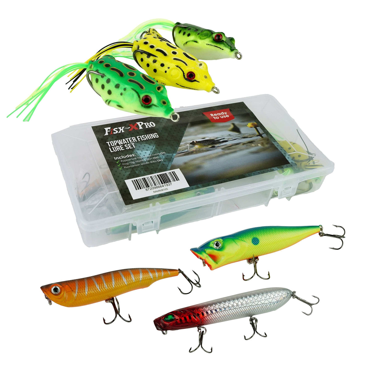 FishXpro Topwater Kunstköder Set – Popper & Frogs