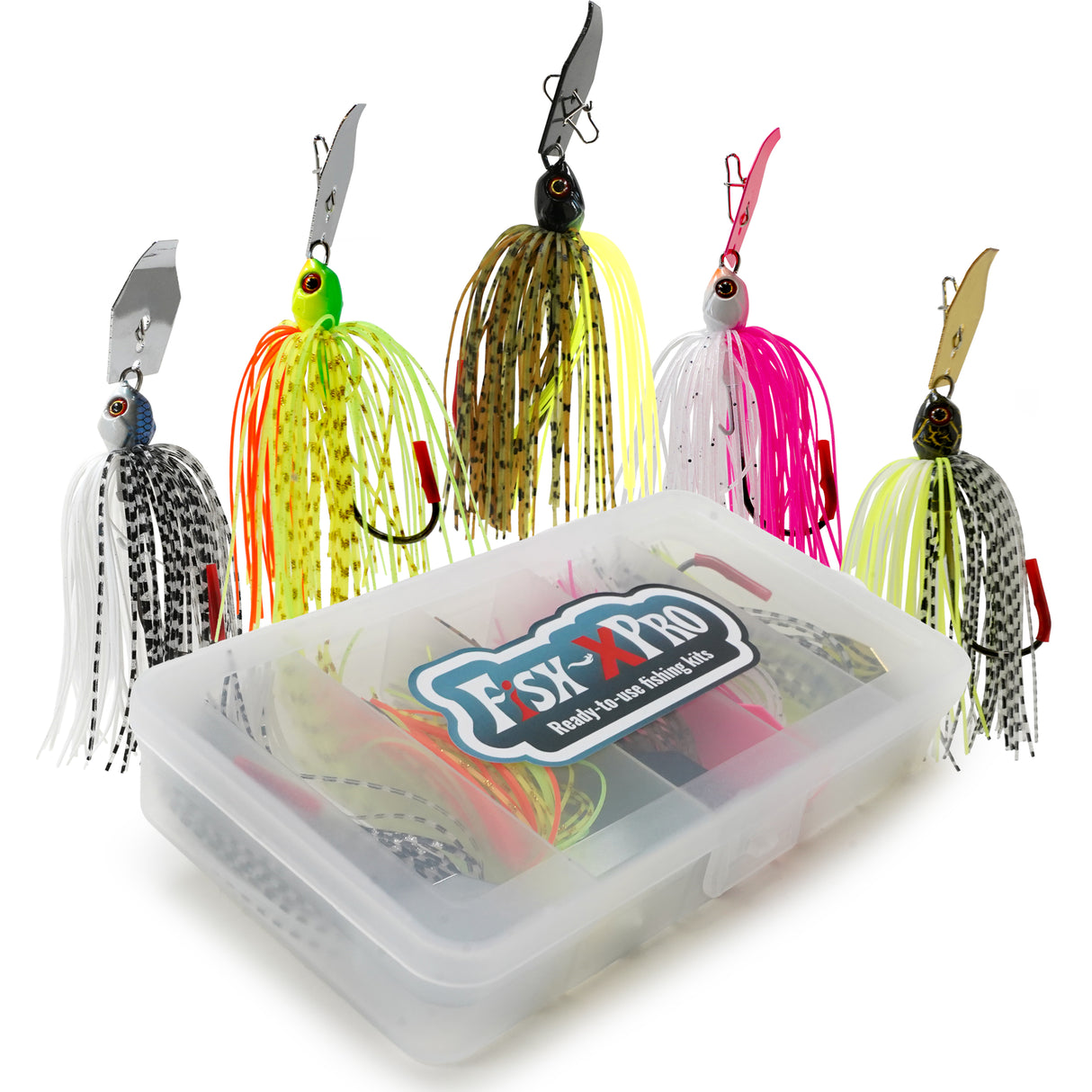 FishXpro Chatterbait Set 8 cm – 10 g – 5 Stück inkl. Köderbox