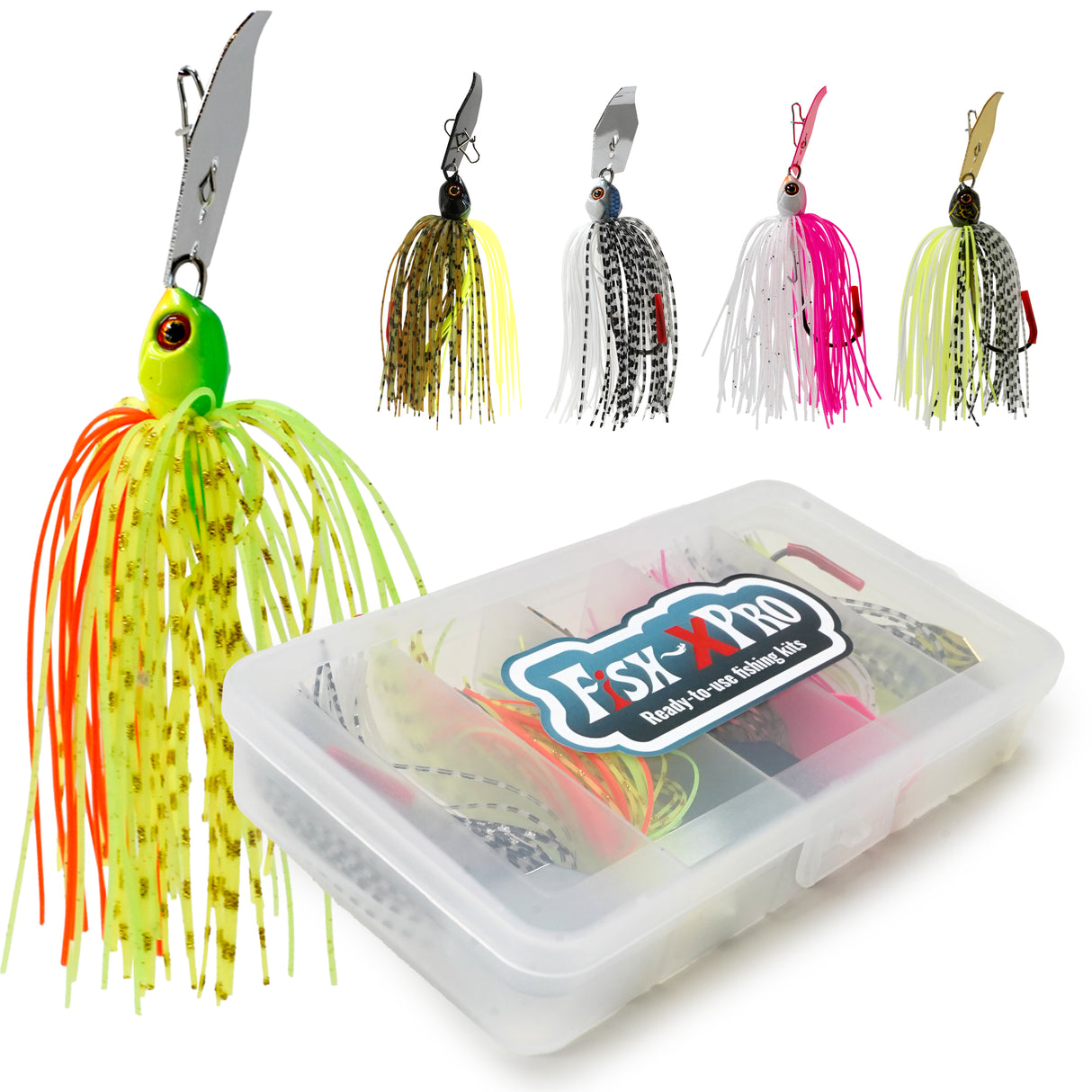 FishXpro Chatterbait Set 8 cm – 10 g – 5 Stück inkl. Köderbox