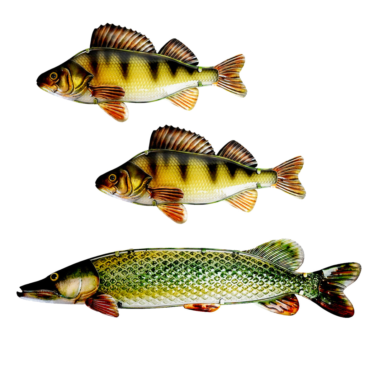 Eurocatch Hecht- und Barsch-Wanddekor-Set – 90 cm 3D-Metall & Glas