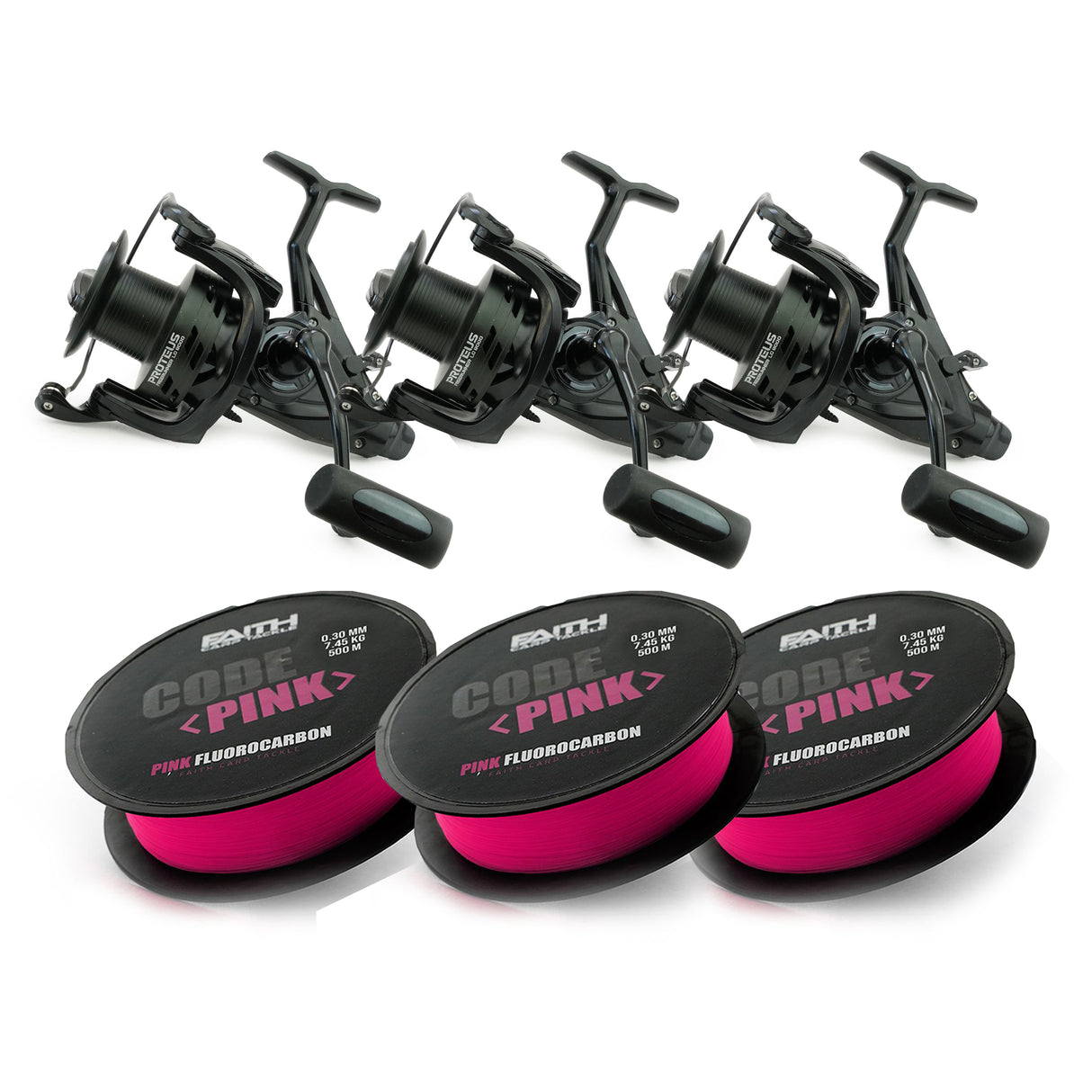 Faith Proteus Freerunner LC 8000 Set – Karpfenrollen-Set mit Fluorocarbon-Schnur