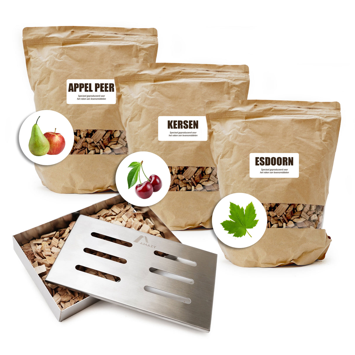 Eurocatch Räucherholz Set mit Edelstahl Räucherbox 3x4L