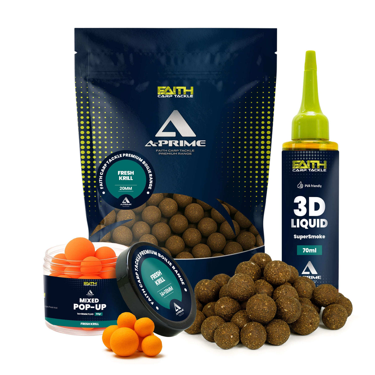 Faith A-Prime Boilie Kombi-Set mit Pop-Ups und SuperSmoke Liquid in verschiedenen Geschmacksrichtungen Fresh Krill