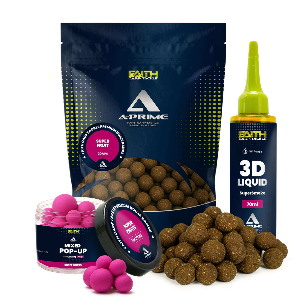 Faith A-Prime Boilie Kombi-Set mit Pop-Ups und SuperSmoke Liquid in verschiedenen Geschmacksrichtungen Super Fruit