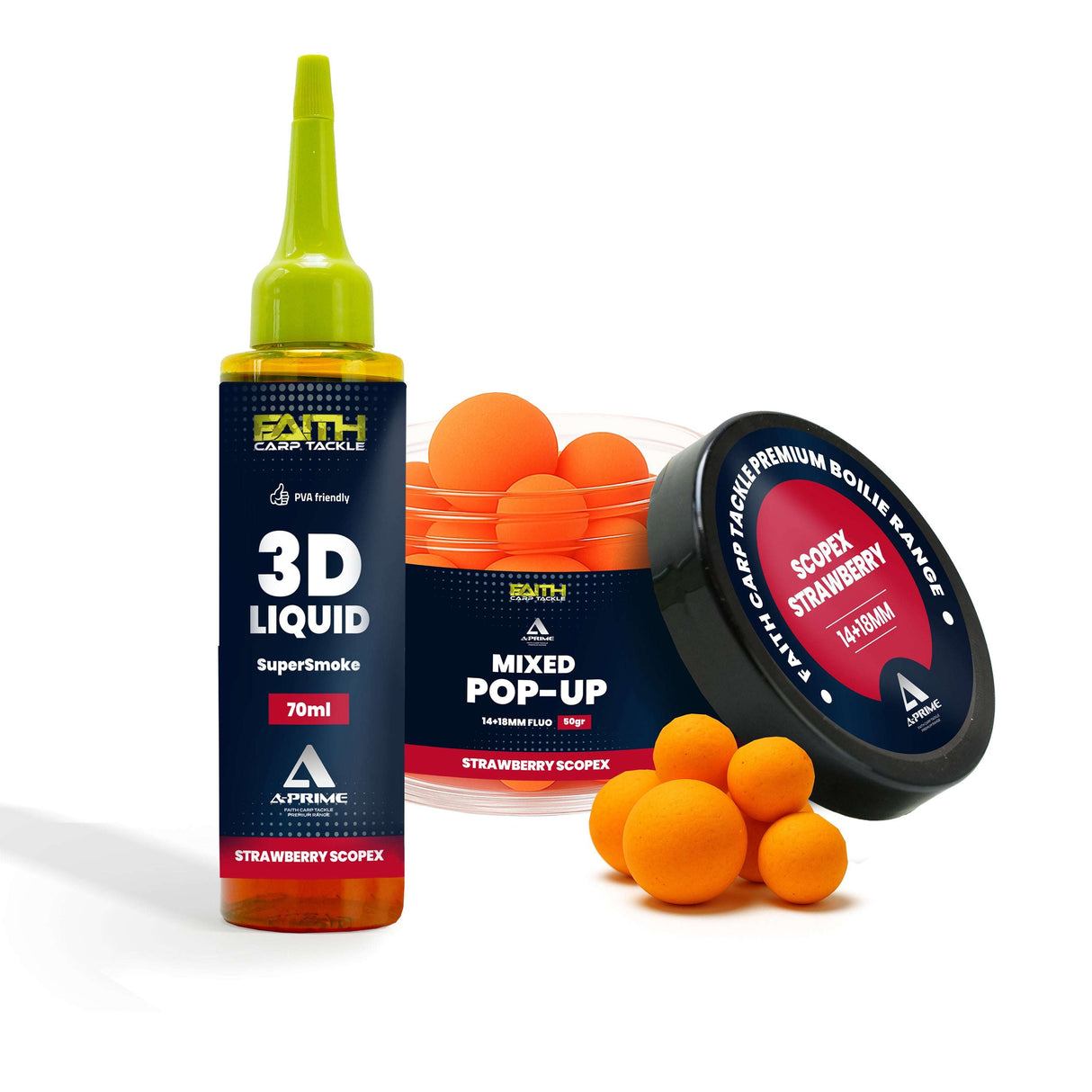 Faith A-Prime Pop-Up Boilies in verschiedenen Geschmacksrichtungen Strawberry & Scopex