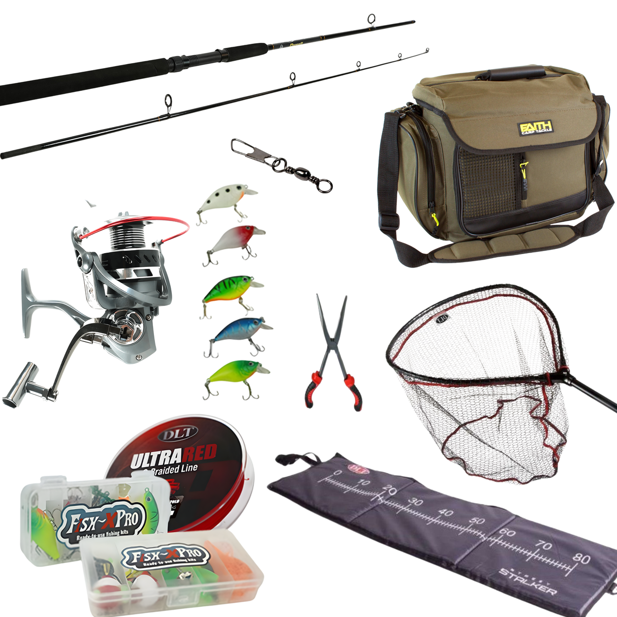 Spinning Starter Set with Rod, Reel, Bag, and Landing Net Set