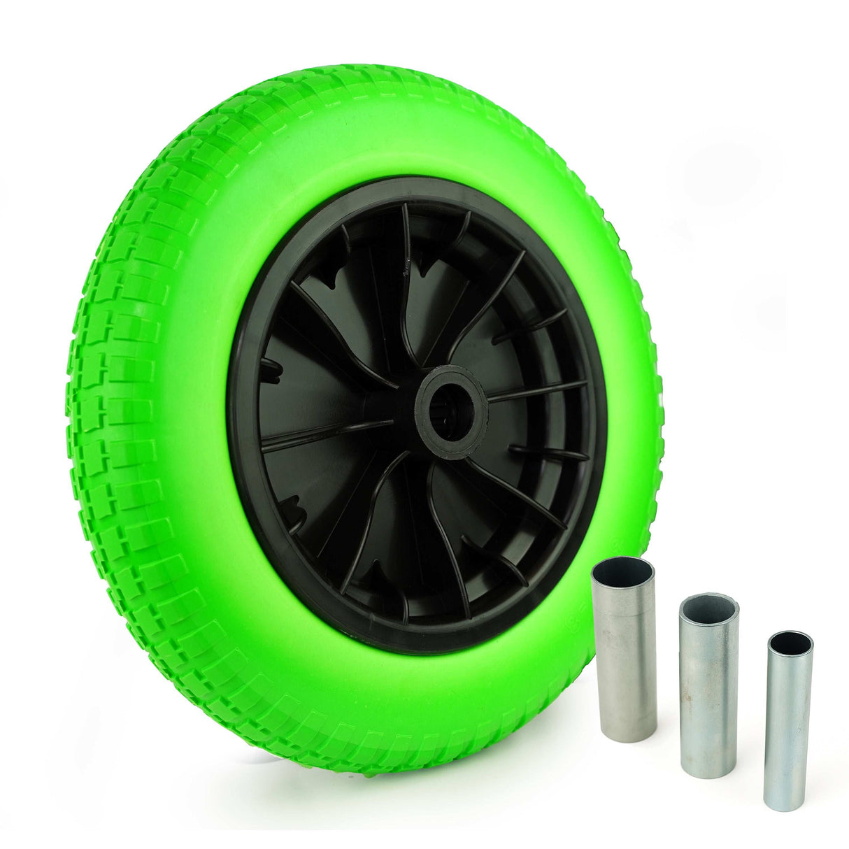 Schubkarrenrad PU Anti-Leck 380x68 mm – Achsmaß 14–25 mm, Grün Grün