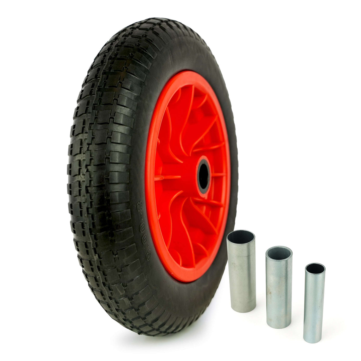 Schubkarrenrad PU Anti-Leck 380x68 mm – Achsmaß 14–25 mm, Grün Rot