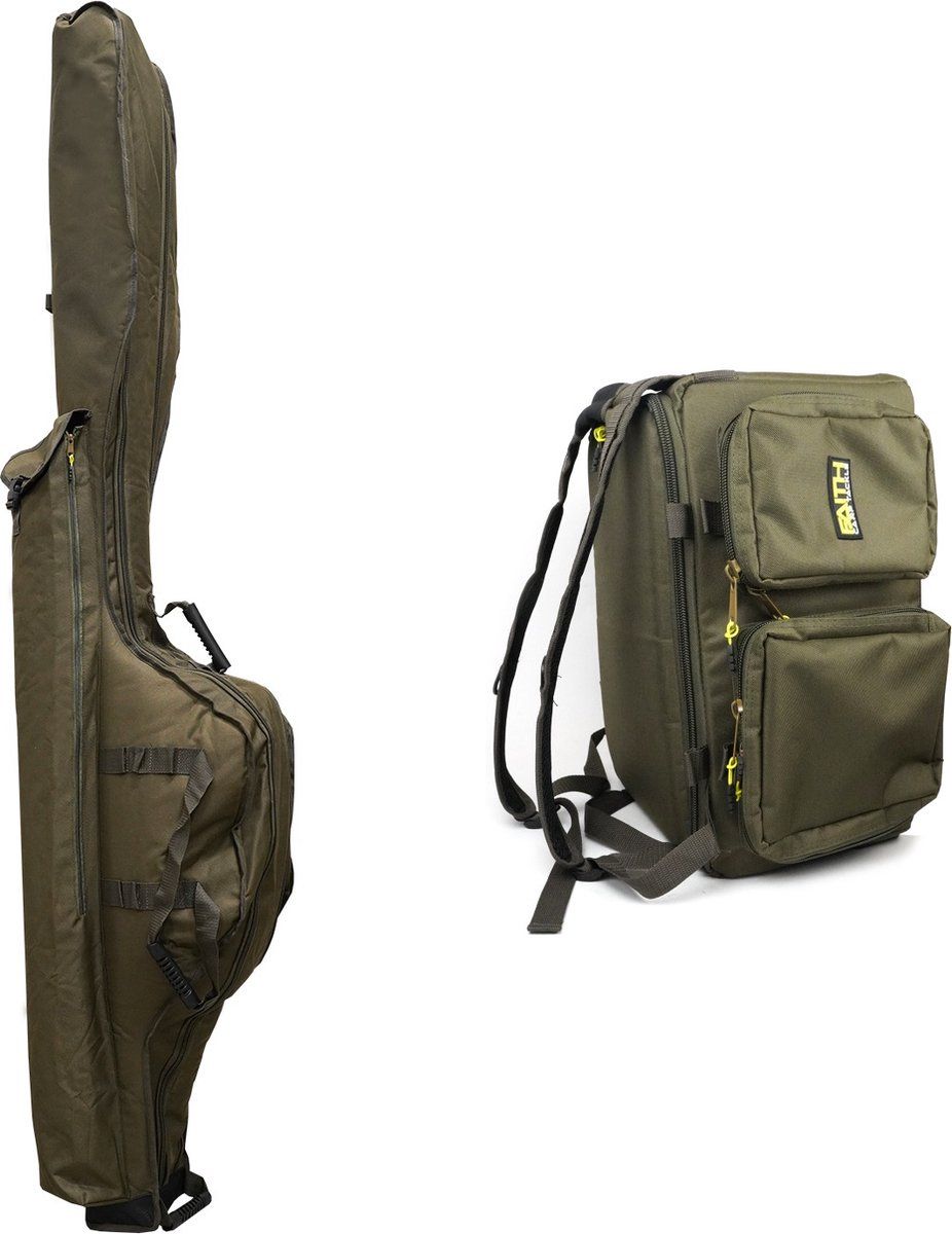Faith Angeltaschen-Set – Futteral & Rucksack Grün für Angler