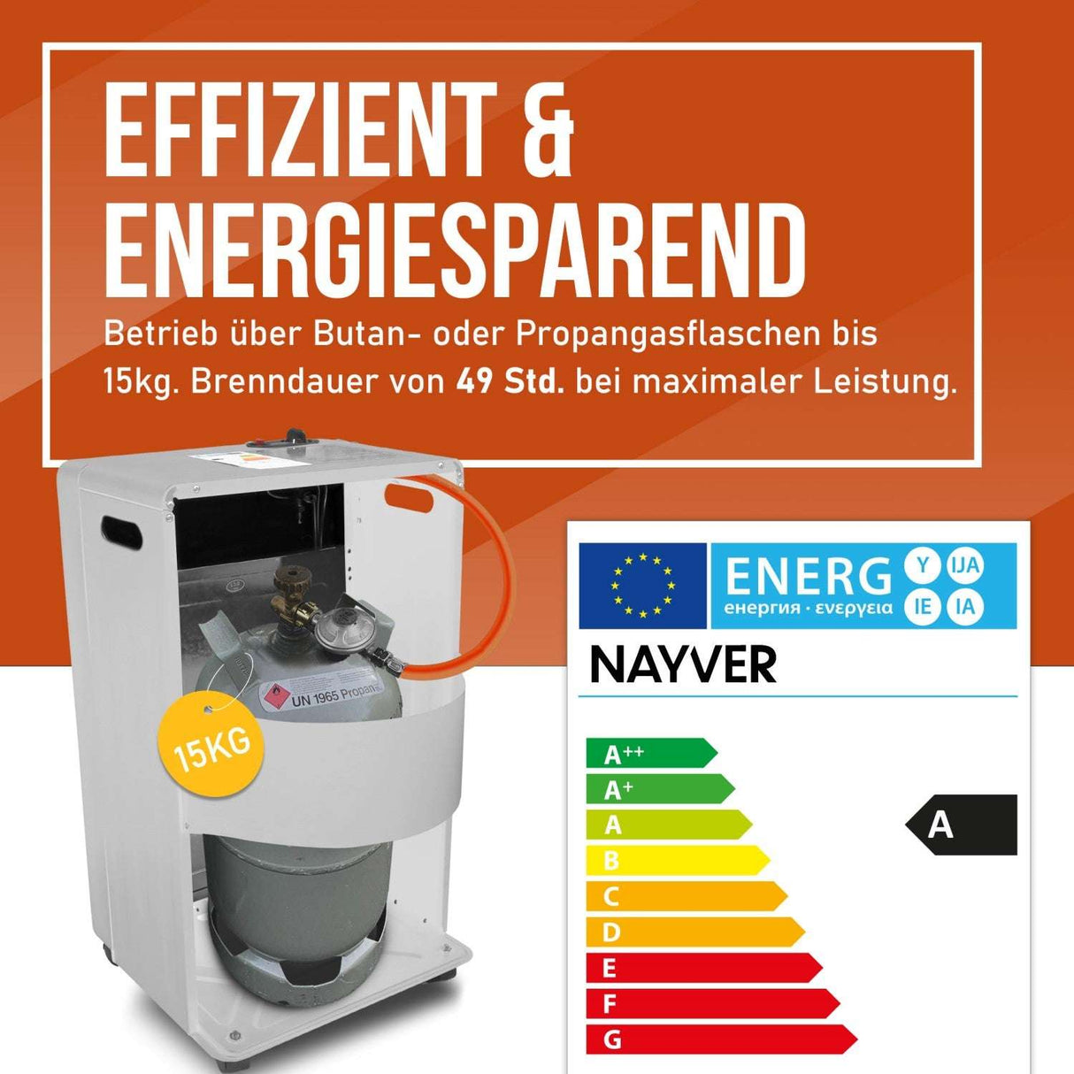 Nayver Mobile Gaskachel 4200W – Weiß & Faltbar