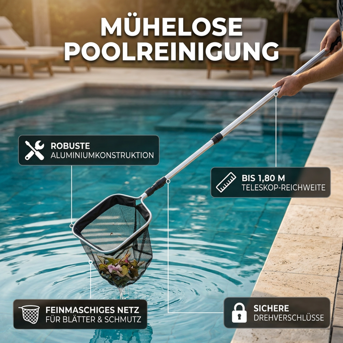 Eurocatch Teichnetz 2,10 m – 30x30x30 cm
