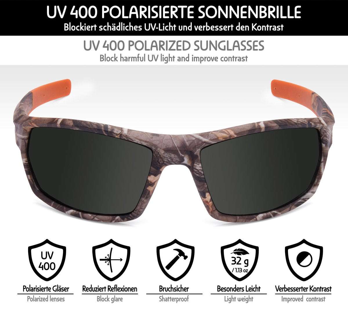 BRUBAKER Polarisationsbrille Tarnmuster inkl. Schutzhülle