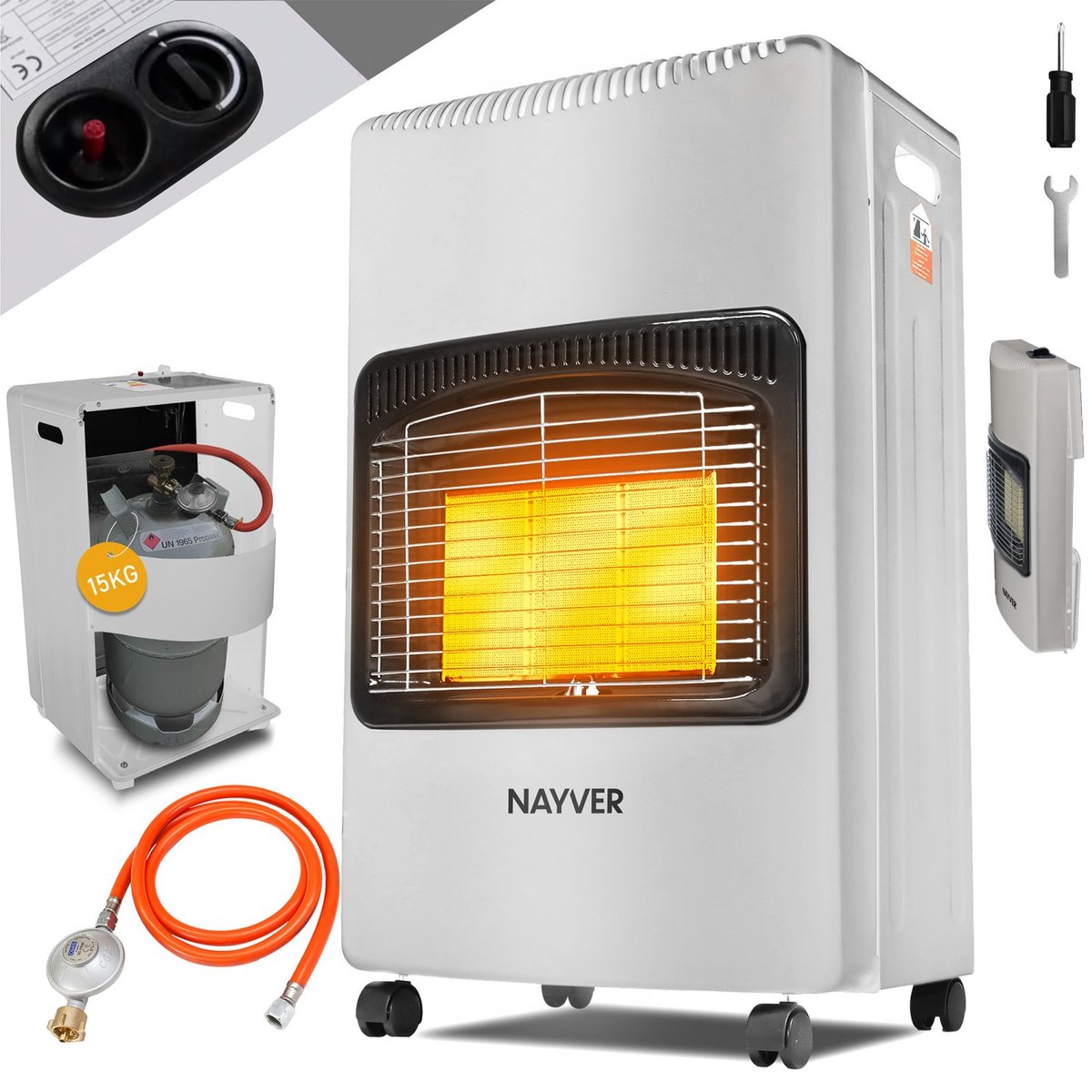 Nayver Mobile Gaskachel 4200W – Weiß & Faltbar