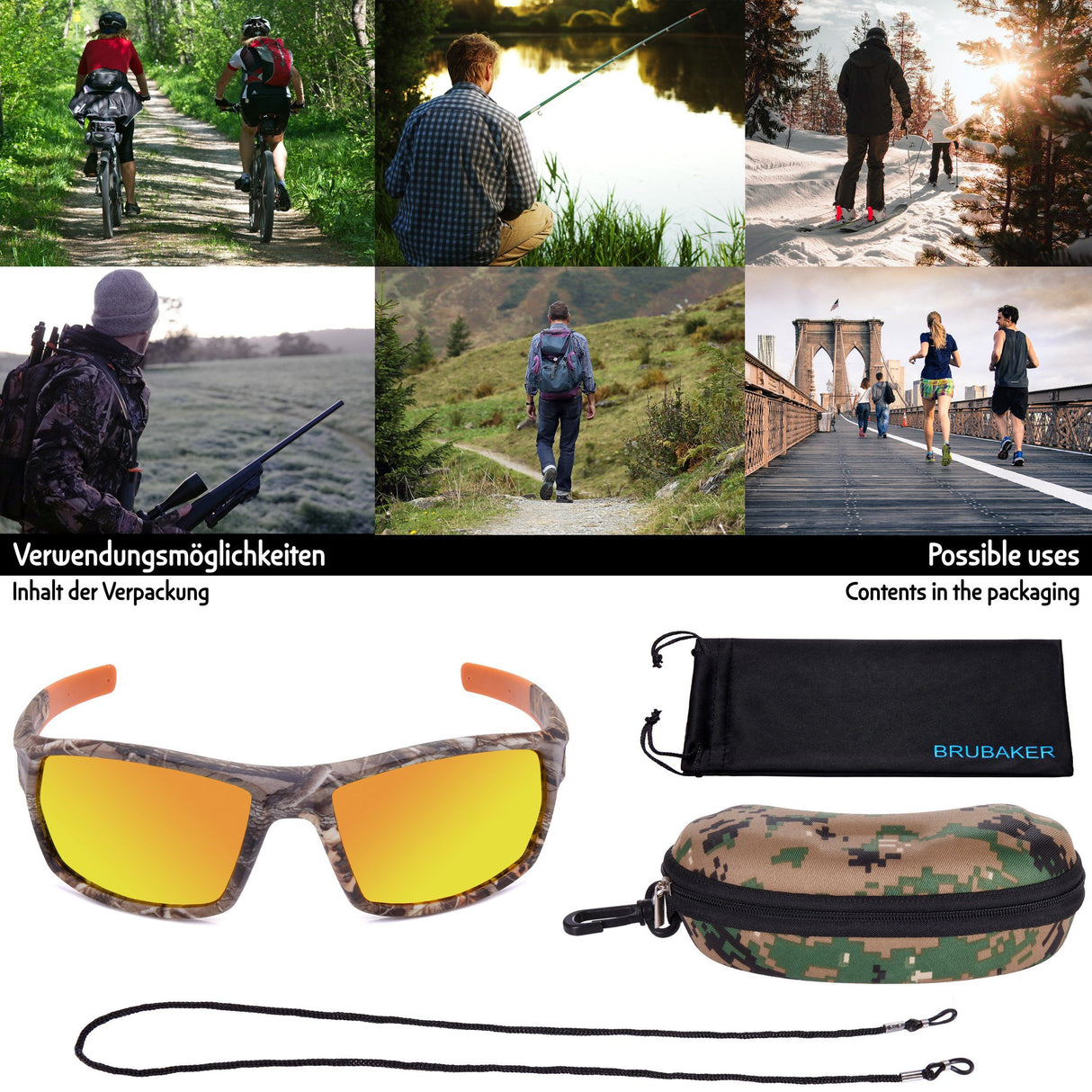 BRUBAKER Polarisationsbrille Tarnmuster inkl. Schutzhülle