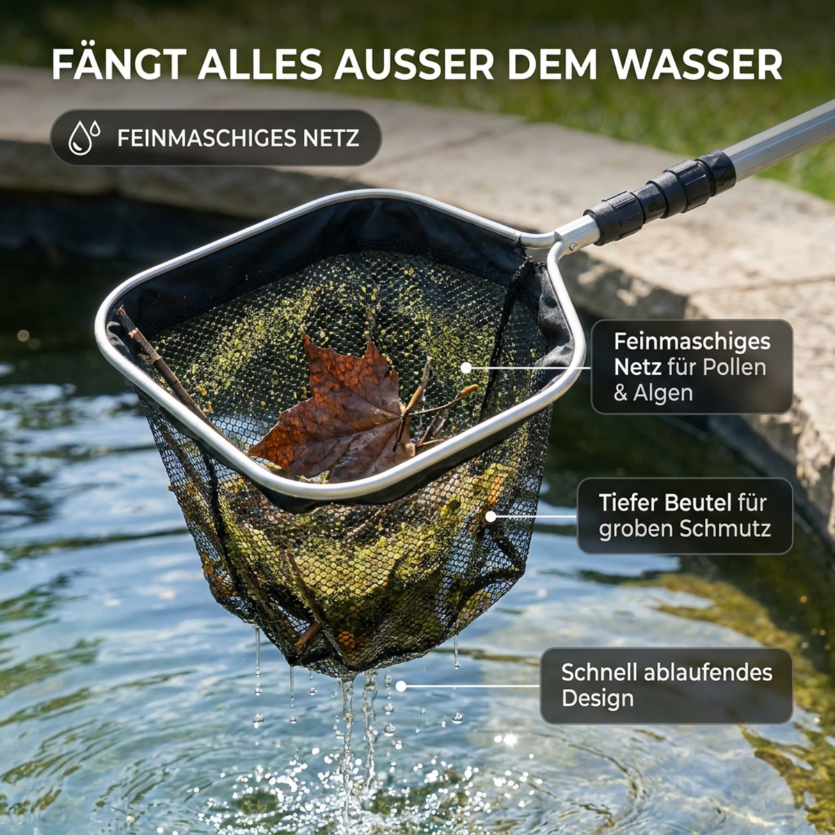Eurocatch Teichnetz 2,10 m – 30x30x30 cm