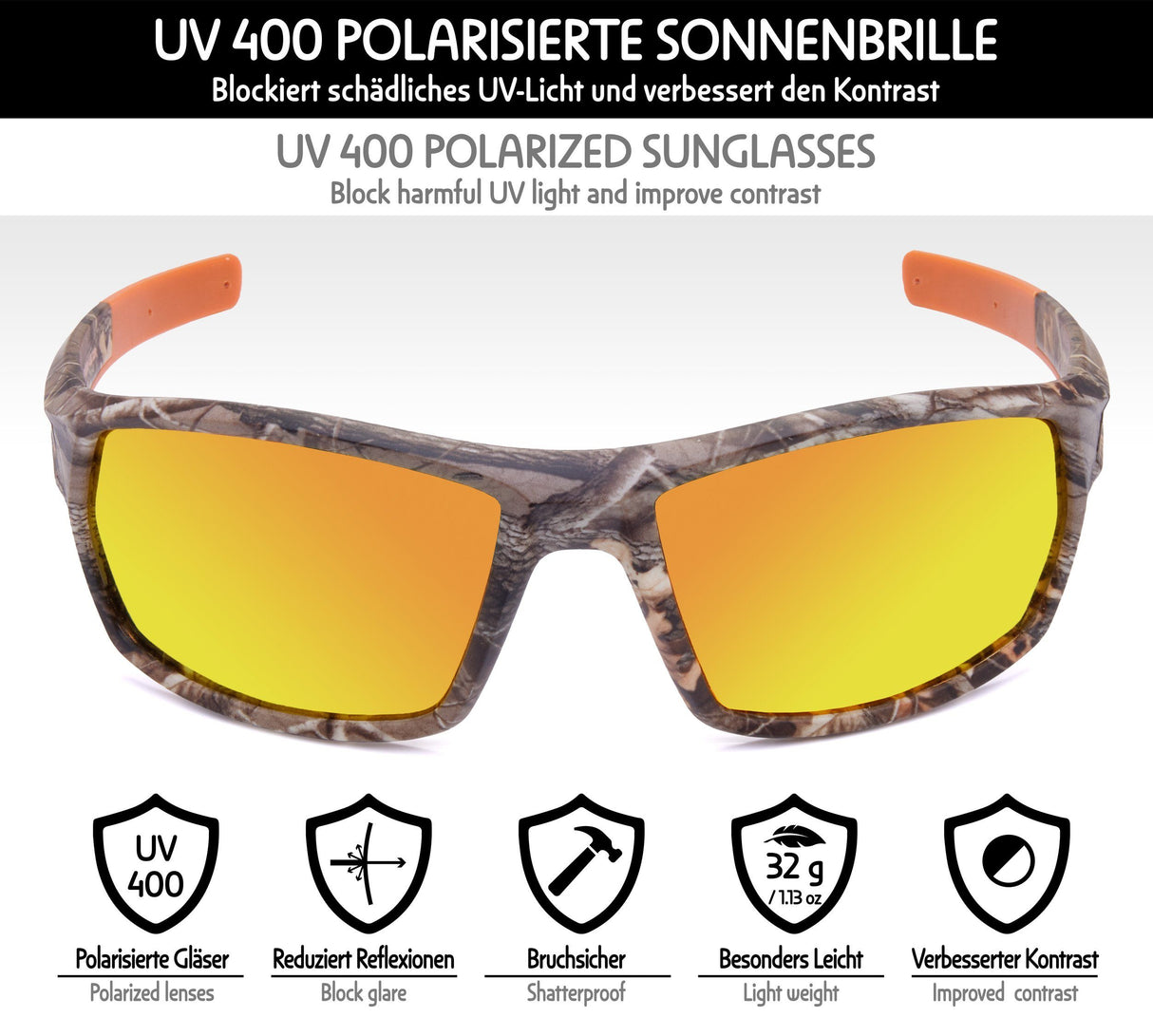 BRUBAKER Polarisationsbrille Tarnmuster inkl. Schutzhülle