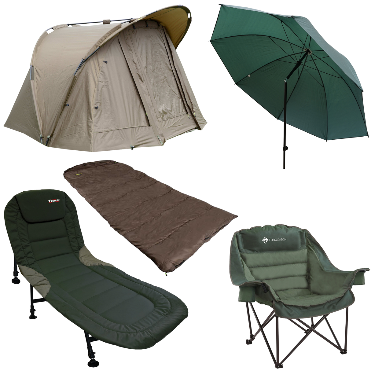 Angel Camping Komplettset mit Stuhl Liege Schlafsack Zelt und Schirm