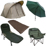 Angel Camping Komplettset mit Stuhl Liege Schlafsack Zelt und Schirm