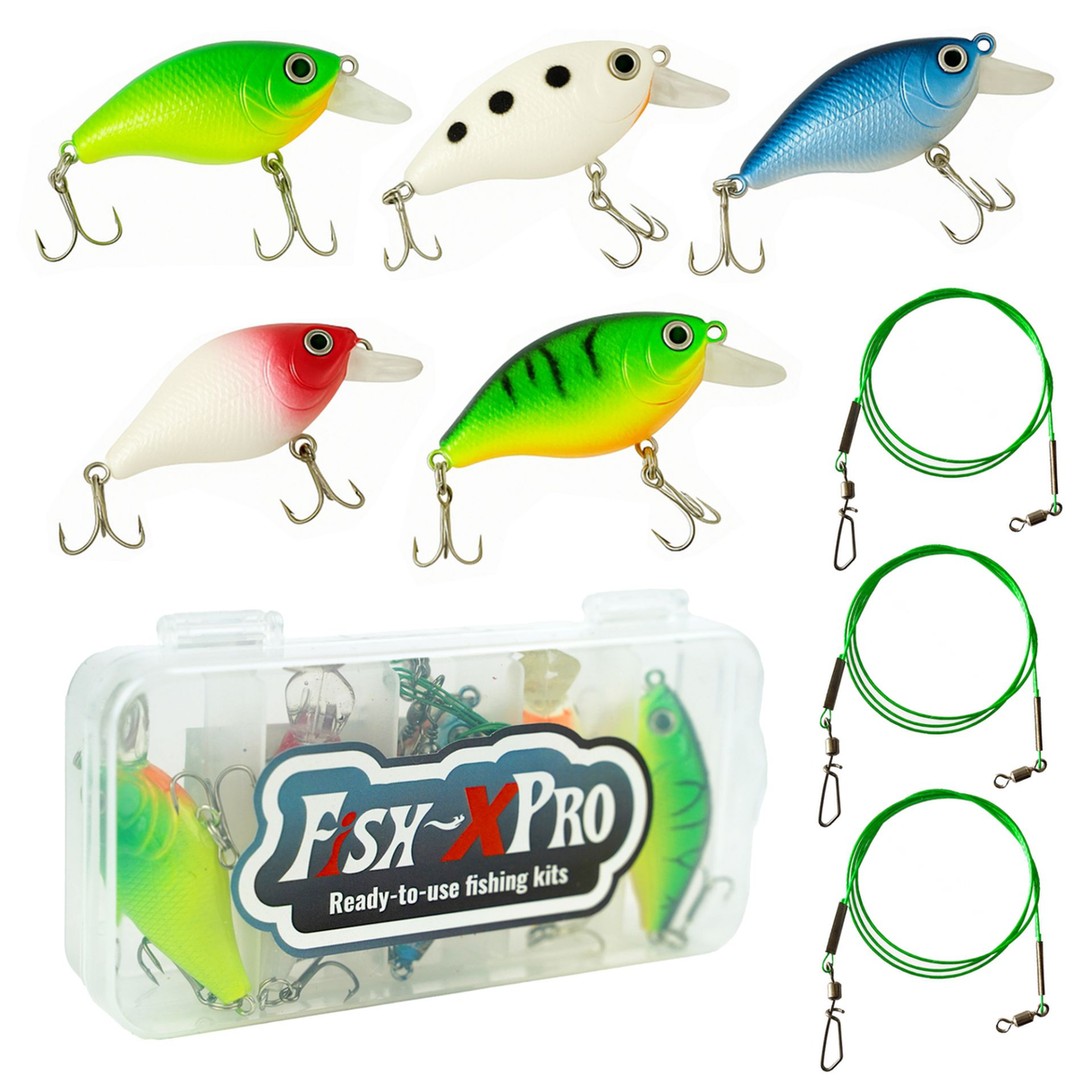 FISH-XPRO Angelköder-Set 5-teilig – Wobbler, Drillinge & Stahlvorfächer