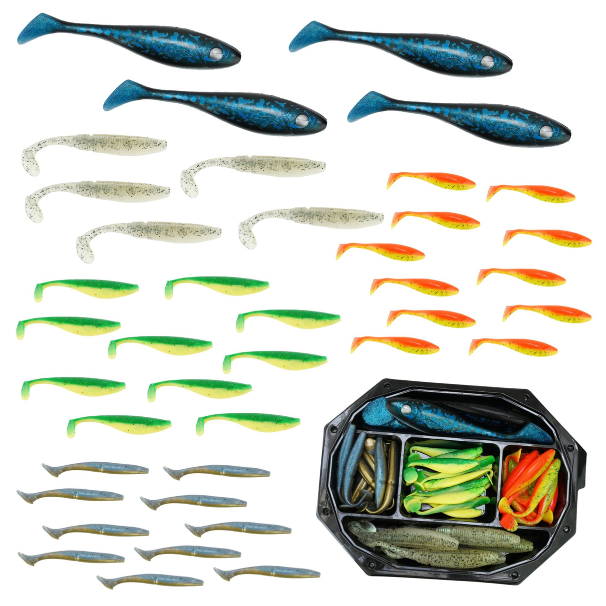 FISH-XPRO Gummiköder-Set Natur – Klares Wasser, 7-20 cm (35 Stk.)