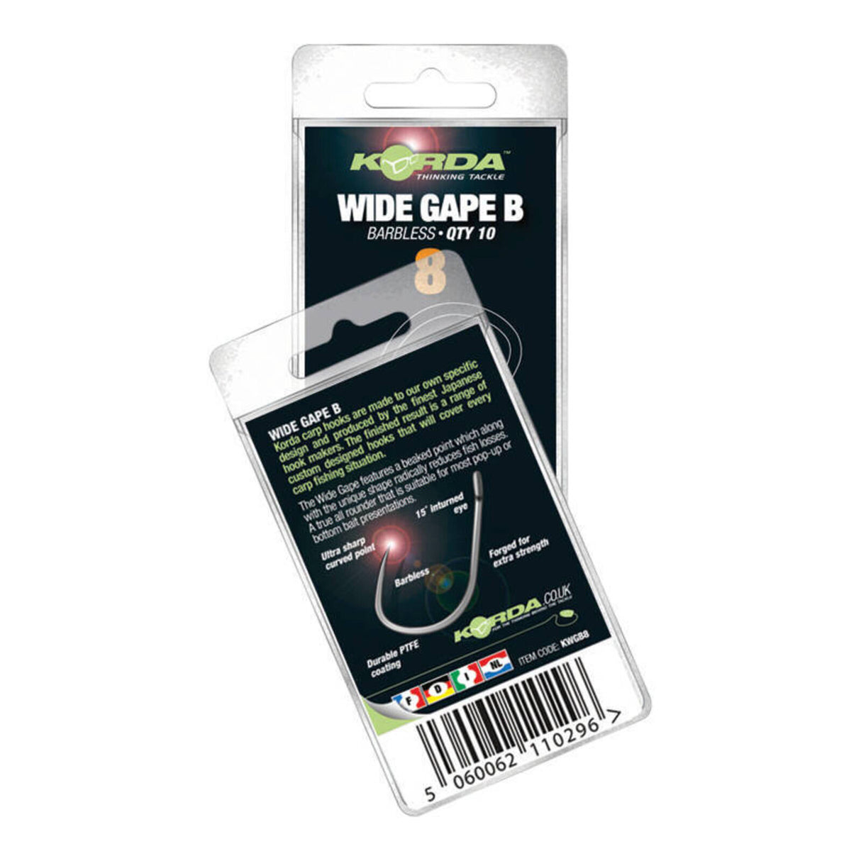 Korda Wide Gape Barbless Haken Gr. 8 (10 Stk.)