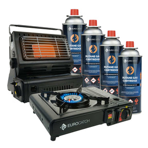 Eurocatch Gaskocher & Herd – Camping-Set – 4 Gasbussen 4