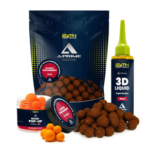 Faith A-Prime Boilie Kombi-Set mit Pop-Ups und SuperSmoke Liquid in verschiedenen Geschmacksrichtungen Strawberry & Scopex