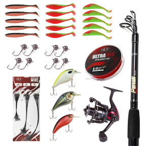 DLT Spinnruten Set Pro mit Rute Rolle Schnur Wobbler Softbaits Komplettset für Raubfischangeln