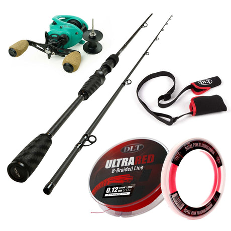 DLT | Vivid Baitcaster Ruten-Set | Rute – Rolle – Geflochtene Schnur – Fluorocarbon – Transporttasche | Komplettset