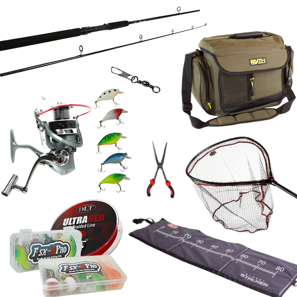 Spinnfischen Starter Set mit Rute Rolle Tasche und Kescher Set