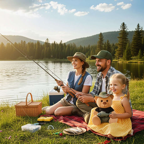 Teddybär Angler mit Fisch und Anglerhut - 25 cm