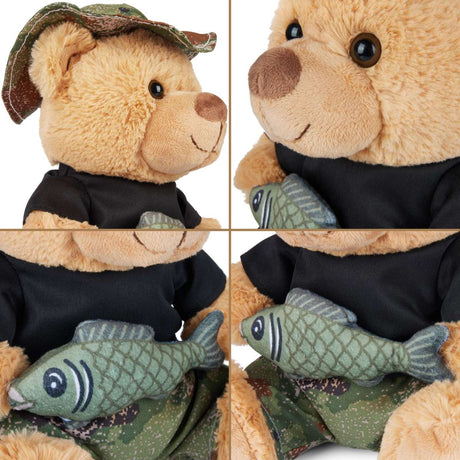 Teddybär Angler mit Fisch und Anglerhut - 25 cm