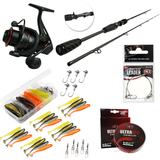Zander Jig Komplettset mit Rute Rolle Schnur Gummifischen und Vorfach