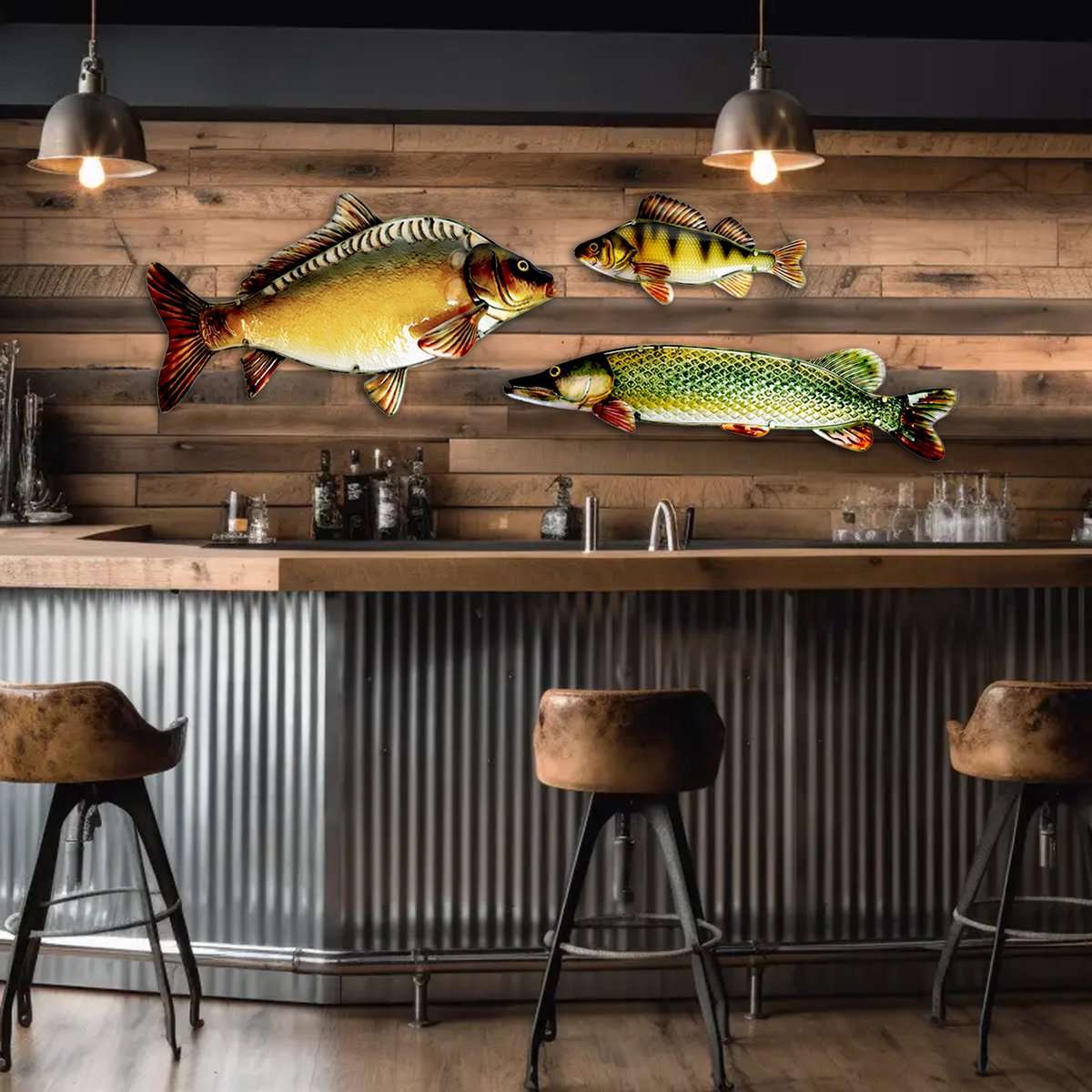 Eurocatch Barsch Wanddekoration 40cm 3D Metall & Glas Kunst